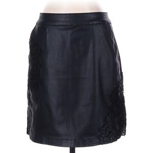 White House Black Market Black Coated Denim With Floral Lace Skirt